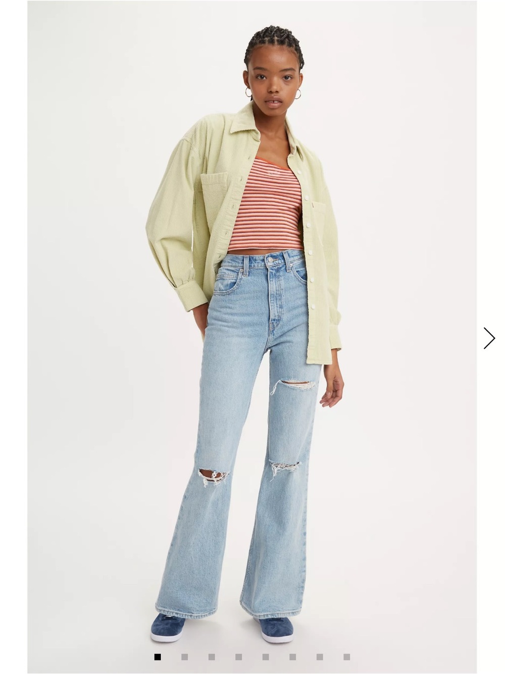 Levi's 70s High Rise Flare Jeans Ripped Knee Light Wash NWT 26x32